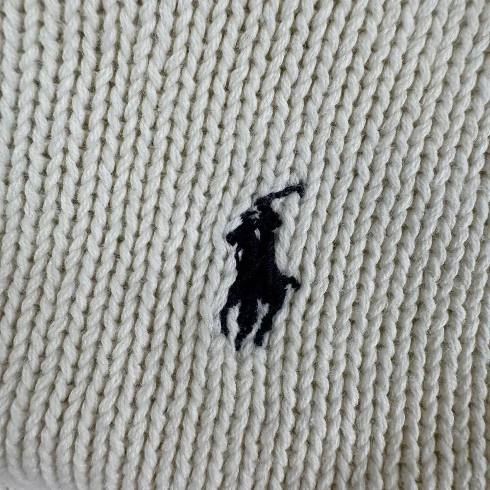Vintage Polo Ralph Lauren Sweater Mens Small White Cotton V Neck Knit Cardigan